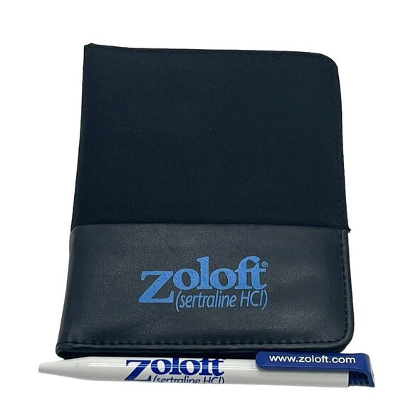 Zoloft Note Pad and Pen Black Covered Pad Pen Works - Picture 1 of 6